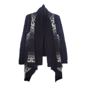 Izod Open Cardigan Chunky knit Heavy WInter Draped Sweater Black & White